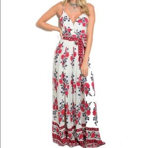 Ivory Floral Criss Cross Back Pant Jumpsuit